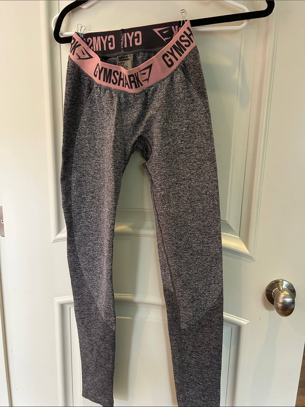 Gymshark gray Leggings with Pink Logo Waistband